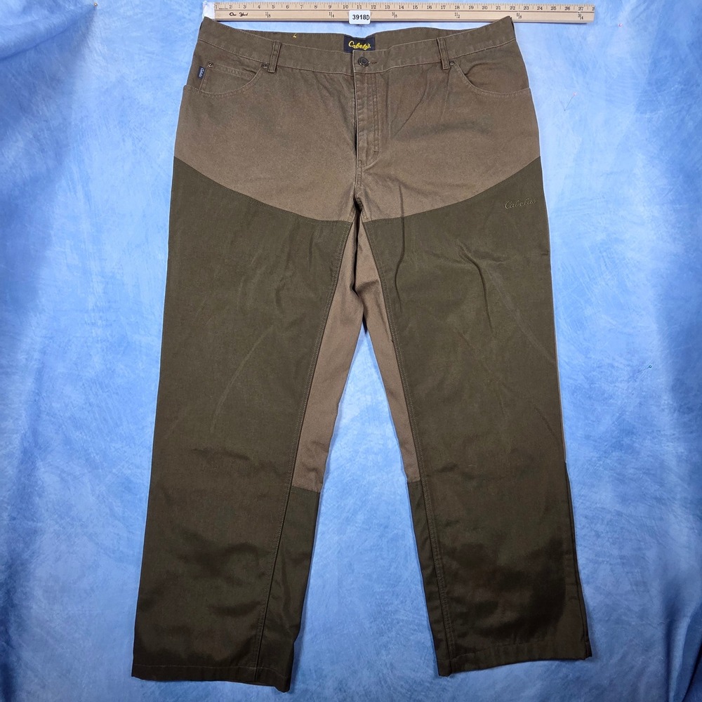 Cabelas Mens 44x32 Upland Field Pants Brown Canvas Reinforced Hunting Trousers